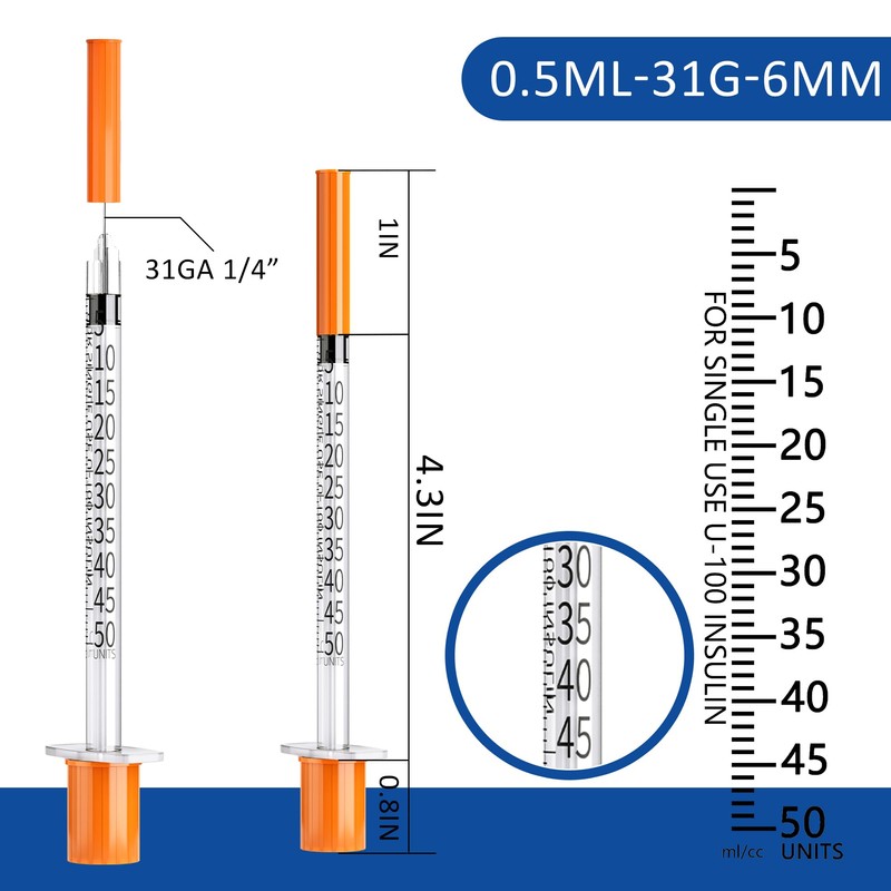 U-100 0.5ml Syringe 31G 1/4 Inch(6mm) , Syringes for Lab