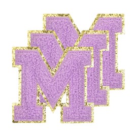 sourcing map Chenille Letters M Patches Large Size 80mm/3.15 Inch Iron-on Letters M Patches Golden Glitter Embroidered Patches for Clothing, Shoes, Hats, Backpacks Pack of 3(Purple)