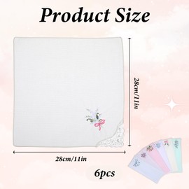 Bewudy 6pcs Vintage Floral Embroidered Handkerchiefs for Women, Butterfly Lace Hanky, Cotton Embroidery Ladies' Vintage Floral Lace Handkerchiefs for Wedding Party