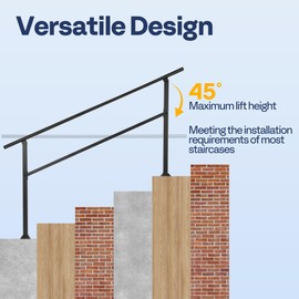 VIVOHOME 2-Pack 5 Step Hand Rails for Outdoor Steps, Galvanized Steel Railing, Black Oval Exterior Hand Railing for Porch, Deck, or Indoor Stairs, Railing Kit