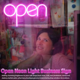 Open LED Neon Signs Light Business Hours Sign,Powered by USB Cord or AAA Batteries Shop Window Store Signs for Cafe Bars Hotel Bookstore Restaurant Bakery Wall Decor(Pink)