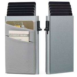 LOUEBICA Slim Smart Aluminum Card Holder Mens Wallet Minimalist Leather RFID Blocking Metal Pop Up Wallet