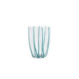 Vietri Nuovo Stripe Teal Tall Tumbler, 4.5" x16oz, Glass Water Cocktail & Beverage Drinkware/Barware