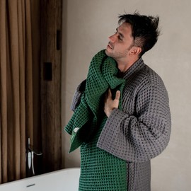 KOSMU Luxury Japanese Cotton Waffle Bath Towel | Plush, Absorbent, and Quick Dry | Free Storage Bag Included (Forest Green, 55" x 34")