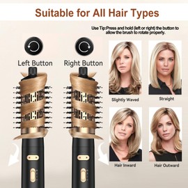 Cepillo secador de pelo, giratorio 3 en 1, cepillo giratorio con cepillo desmontable (2 pulgadas y 1.5 pulgadas), cepillo giratorio de aire caliente de 3 calores y 2 velocidades para rizar, recto