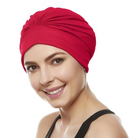 Beemo Women’s Swim Bathing Cap Turban Polyester Latex Lined-2pk WH/RE