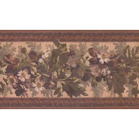 CONCORD WALLCOVERINGS ™ Wallpaper Border Floral Pattern Flowers Leaves for Cottage Farmhouse Dining Area, Brown Beige Green Purple, 15 ft by 13 in LG3324B