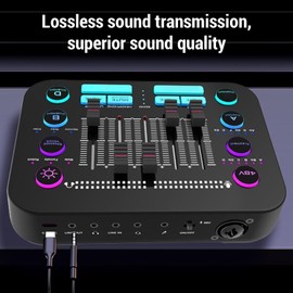 Gaming Audio Mixer, RGB Live Streaming Sound Card with Preamplifier, Bluetooth 5.3 Streaming PC Mixer, 48V Phantom Power for Live Streaming, Podcasting