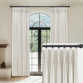 CAPALOCA Linen Pinch Pleated Curtains Blackout 100% Black Out Curtains 108 Inches Long 2 Panels with Hooks, Thermal Insulated Pinch Pleat Drapes for Bedroom, 40Wx108L, Natural White