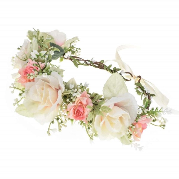 Vividsun Adjustable Flower Crown Floral Headpiece Floral Crown Wedding Festivals Photo Props (E-pink white)