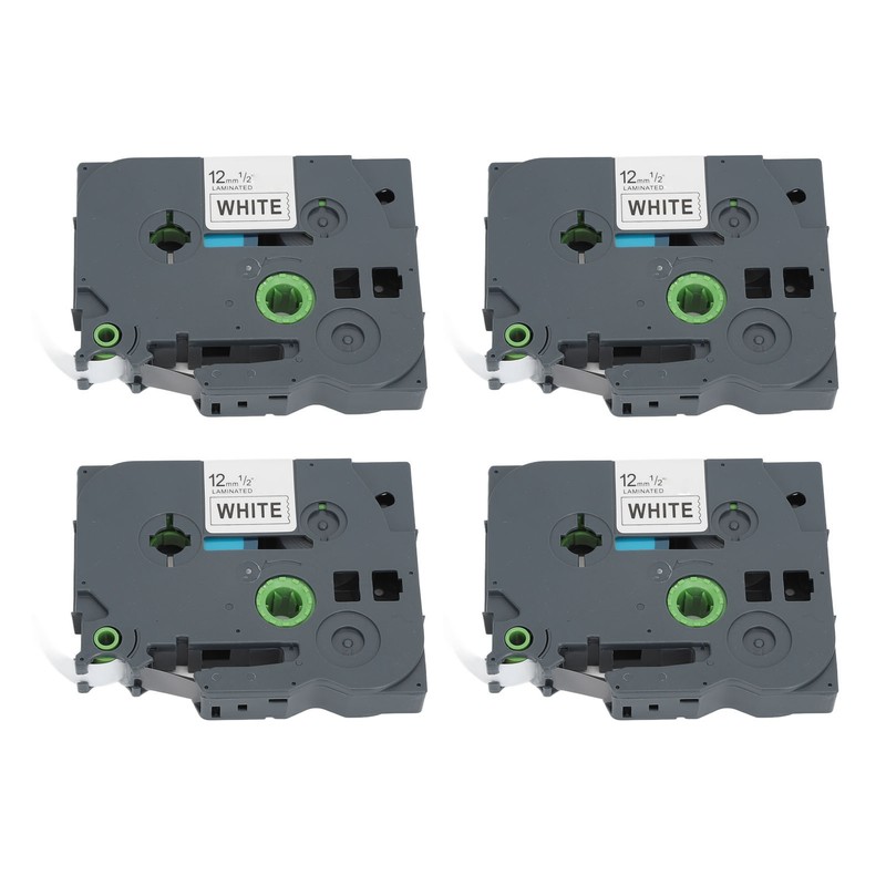4Pcs Label Tape 12mm Waterproof Black On White Label Maker
