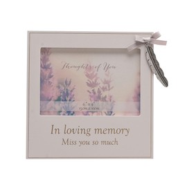 Grey Memorial Wooden Photo Frame with Feather Attachment 6x4 - In Loving Memory