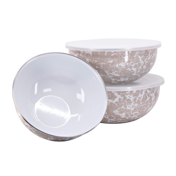 Golden Rabbit Enamelware - Taupe Swirl Pattern - Set of