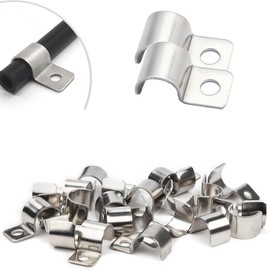 FENGCHUANG Pipe Clamps Stainless Steel Mounting Clamp, Pack of 25 Cable Clamps Metal Pipe Clamps Single Hole U-Shaped Metal Clamps for Attaching Gas Pipes, Water Pipes Wall and Cables