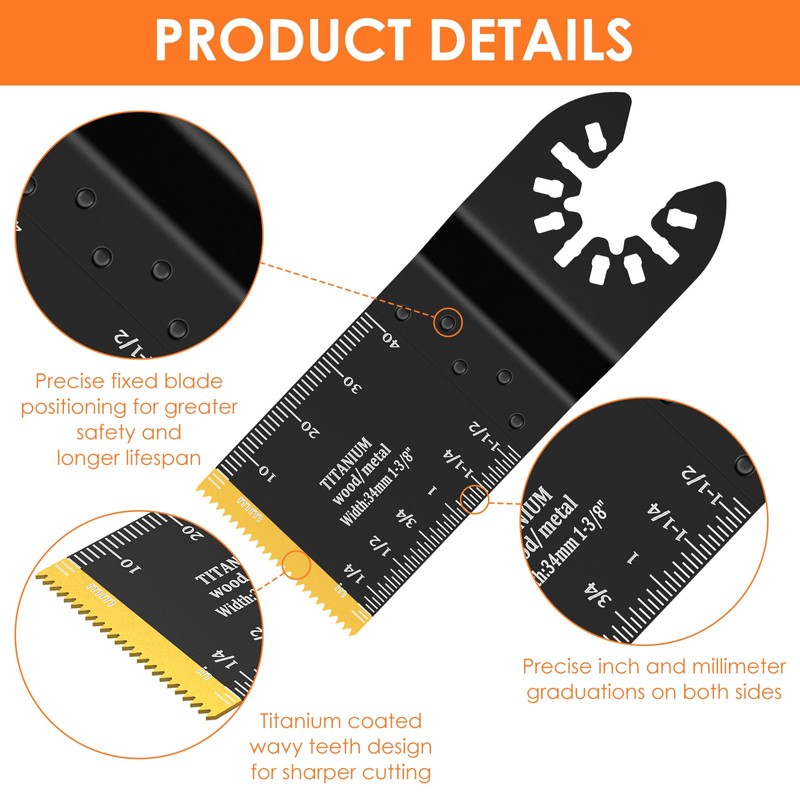 12PCS Titanium Oscillating Saw Blades, Precise Oscillating Multi Tool Blades,