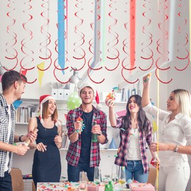 30 Pieces Red Party Hanging Swirl Decorations Plastic Streamer for Ceiling, Glitter Foil Swirls Whirls Decorations for Christmas Birthday Wedding Anniversary Valentine's Day Party Decorations