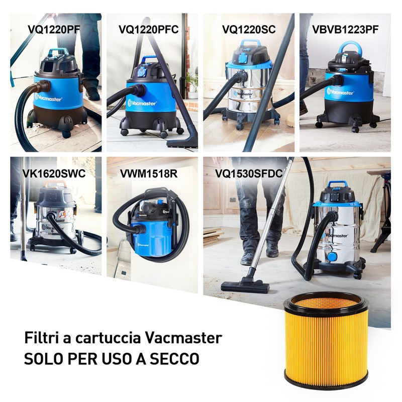 Vacmaster - Filtro a cartuccia monouso per aspirapolvere umido e