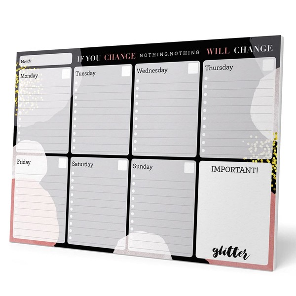 A4 Desk Pad with Daily, Weekly and Monthly Calendar, Desktop Planner, Desktop Note Pad, 54 Undated Tear Off Sheets, 8.3 x 11.7 inches, To Do List … (Glitter Black)