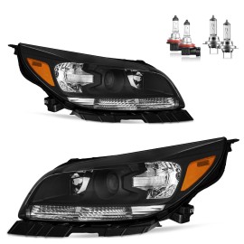 Unbranded Pair Headlights For 2013-2015 Chevy Malibu Halogen Headlamp /2016 Malibu Limited - Black Housing, w/ bulbs