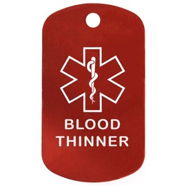 Custom 2 Pack - Blood Thinner Medical Alert ID Necklaces with Red Custom Tags, White Silencers, and 30'' USA Chains