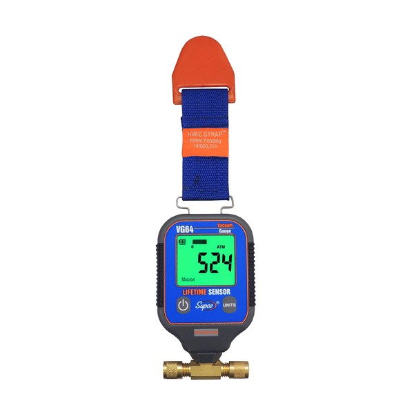 Supco VG64 Vacuum Gauge, Digital Display, 0-12000 microns Range, 10% Accuracy, 1/4" Male Flare Fitting Connection , Grey
