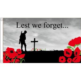 Remembrance Sunday Poppy Lest We Forget 5'x3' (150cm x 90cm) Flag