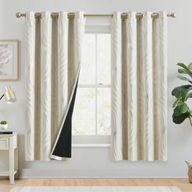 Xwincel 100% Blackout Curtains for Bedroom, Silver Curtains 63 Inches Long for Living Room Darkening Thermal Insulated Silver Metallic Dot Pattern Window Curtains, Grommet Drapes 2 Panels, Cream Beige