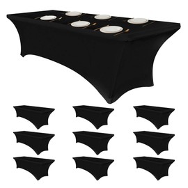 Obstal 10 Pack Stretch Spandex Table covers for 6 foot tables - 6 FT Universal Rectangular Fitted Tablecloth Protector for Wedding, Banquet, Party (Black, 72 Length x 30 Width x 30 Height Inches)