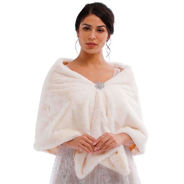 Obmyec Women's Faux Fur Shawl Wedding Faux Fur Wrap Bridal