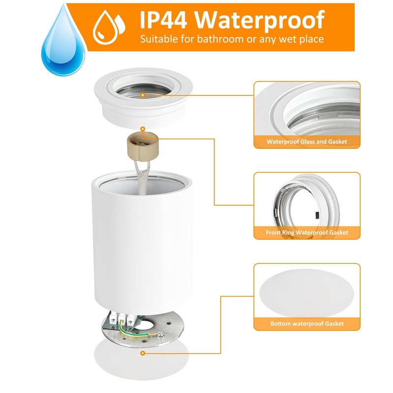 Gleonlux Ceiling Spotlight IP44 White GU10 Surface-Mounted Spotlights Flat Surface-Mounted