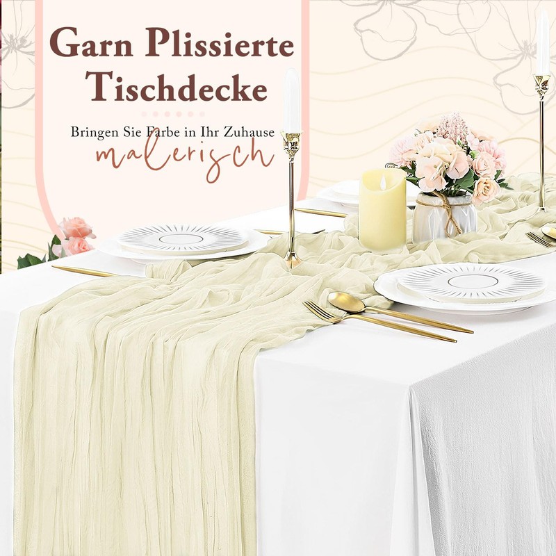 CUEMOON Stylish Bohemian Gauze Natural Beige Table Runner, Thin Table