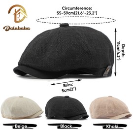 Dalababa Mens Flat Cap, Adjustable Vintage 8 Panel Baker Boy Newsboy Hat, Fashion Casual Gatsby Golf Baseball Fishing Cabbie Hat Beret Unisex, 55-59 CM Black
