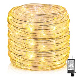 100FT 300 LED Rope Lights Outdoor, Connectable and Flexible Tube Lights with 8 Modes, Waterproof Rope Lighting Indoor for Deck, Garden, Fence, Backyard, Pool, Patio, Tree Decorations - Warm White
