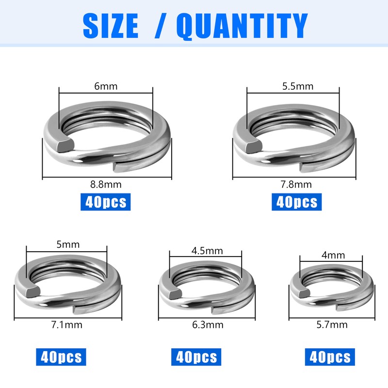 Fishing Split Rings Kit, 200pcs Stainless Steel Split Rings Round
