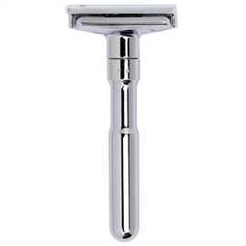 MERKUR Rasierhobel Futur 701 | Designklassiker Glanzchrom | Zweiteiliger Rasierer mit geradem Schnitt | Ideal für Nassrasur | Zinkdruckguss | Messing Griffstück | Made in Germany