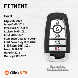 2-Pack Click&Fit Silicone Key Fob Covers Compatible with Ford 2017-2022 F-150/Raptor Explorer Edge Mustang Expedition Fusion F-350 F-250 – Car Remote Key Shell Rubber case 5-Buttons, Black+Blue