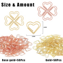 Mainiusi Heart Paper Clips, Pack of 100, Paper Clips, Gold Heart Paper Clips, Pink Gold, Metal Paper Clips for Wedding Decoration, Small Paper Clips for Office, School, Personal Documents Organiser