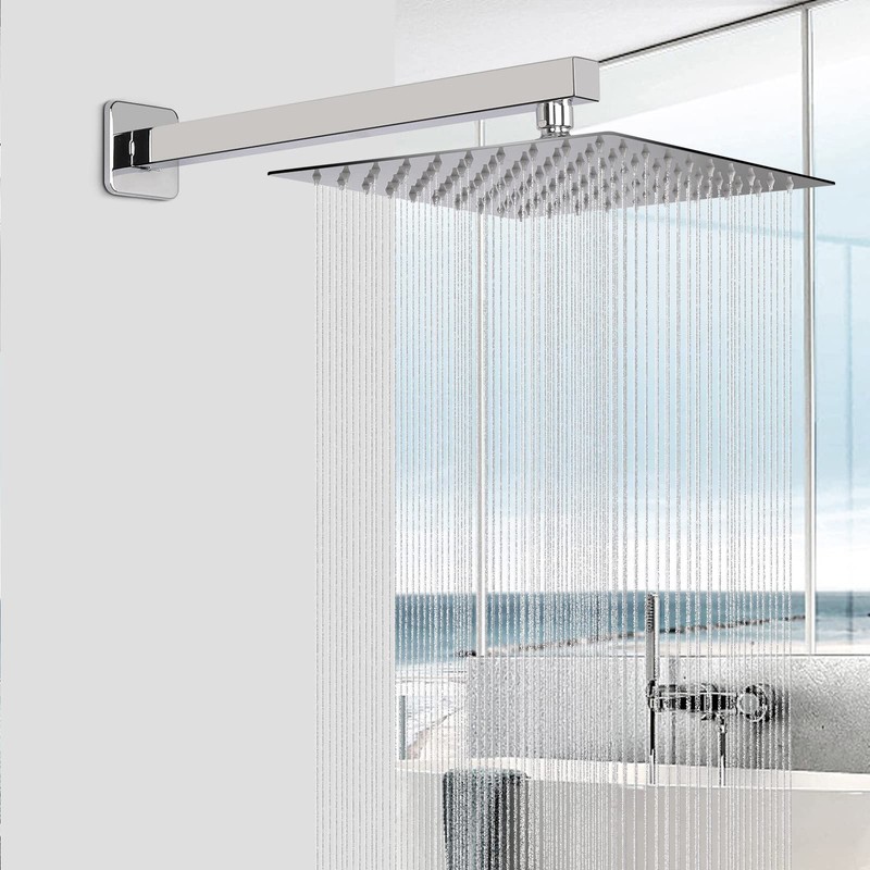 HarJue Shower Head with Extension Arm, High Pressure Square with