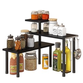 GHWIE Corner Shelf Organizer, 3 Tier Bamboo Kitchen Countertop Rack for Living Room, Office, Bookshelf Display Shelves, Space Saving Storage Shelves,Black