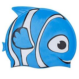 Unisex Silicone Swimming Bathing Cap for Kids, Waterproof Hat with Fun Designs, Perfect to Keep Hair Dry for Beach or Pool - Blue