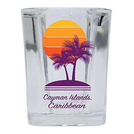 R and R Imports Cayman Islands Souvenir 2 Ounce Square Shot Glass Palm Design 4-Pack