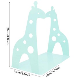 Lovely Giraffe Pattern Bookends Metal Book Ends Book Holder for Desk Organizer School Library Desk Study Home Office Decoration Kids Gift (Light Green)