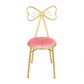 DYRABREST Modern Vanity Stool with Cushioned Back Pink Princess Chair Girls Ladies Creative Makeup Stool with Back Butterfly Bow Tie Art Leisure Chair Seat for Bedroom, Dining Room