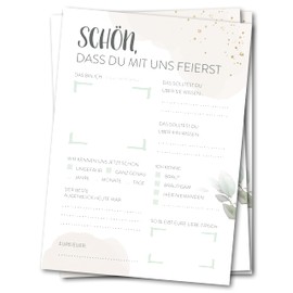 bigdaygraphix Wedding Game - 52 Cards with Questions I Eucalyptus Watercolour Design I Alternative Guest Book I Party Game I Memory Cards I Postcards DIN A6