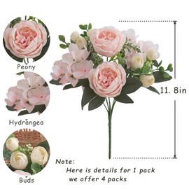 Karoro 4 Bunches Artificial Flowers Pink Peonies for Decoration Silk Flowers Fake Roses Arrangements Plastic Table Centerpiece Faux Flores for Home Vase Living Room Decor