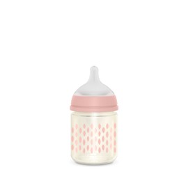 Suavinex Bonhomia Glass Baby Bottle with SX PRO Silicone Nipple, Anti Colic Baby Bottles, Baby Bottles for Breastfed Babies, Slow Flow, 0mo, 4oz, Pink