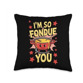 Food Humor, Cute Fondue Pot Cheesy Pun Design, Cheese Lover Throw Pillow