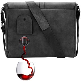 PortoVino Wine Dispenser HandBag - Vegan Leather Wine Bag with Hidden Insulated Compartment and Dispenser that Holds and Pours 2 Bottles Ideal for Traveling, Concerts, Bachelorette Party - Slate