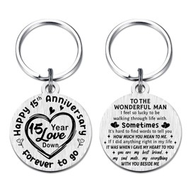 Fetiger 15th Wedding Anniversary Keyring for Husband, 15th Anniversary Husband Gifts, Happy 15 Year Wedding Him Boyfriend Gifts