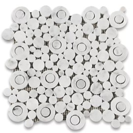 Stone Center Online C9BXP Carrara Venato White Marble Circle Bubble Mosaic Tile Polished